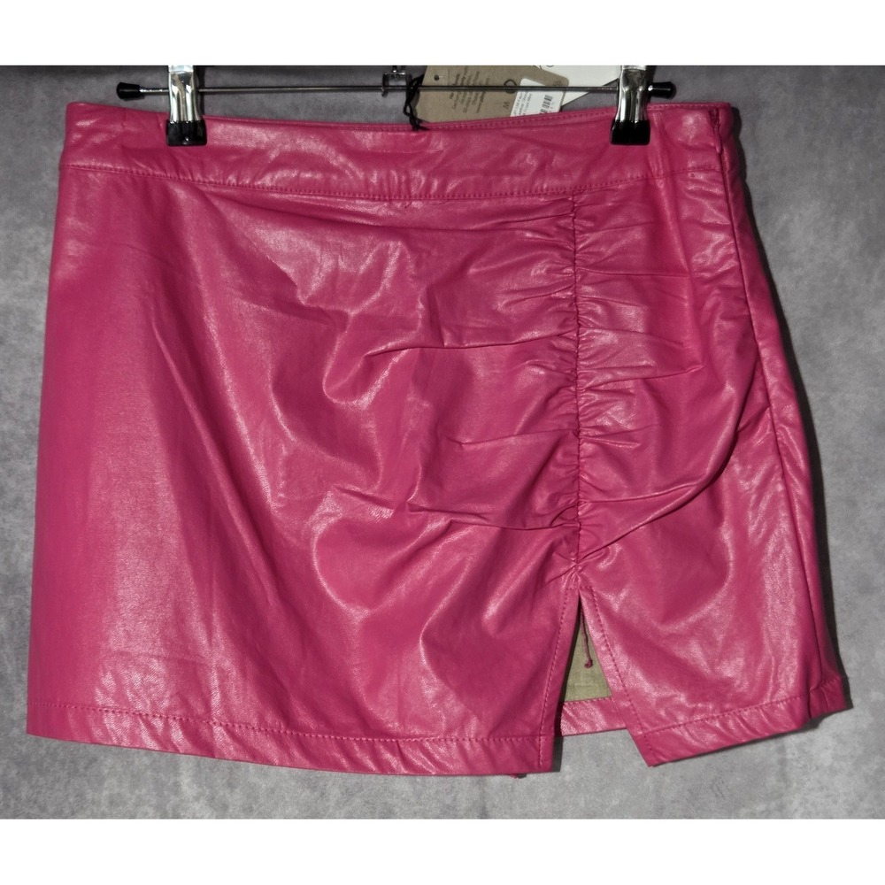 Cotton Candy LA Pitaya Ruched Mini Skort Womens L Pink Faux Leather Solid NWT